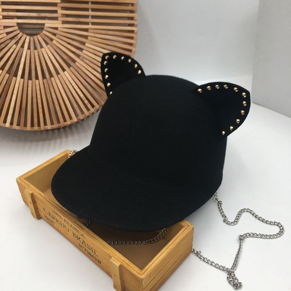 

симпатичный черный колпачок с двумя cat ears hat новая мода зима конный hat женщины wool бейсболке, Blue;gray