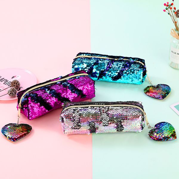 

shinning pencil case colorful sequin large stationery storage organizer bag school office supply escolar cosmetic holder girl