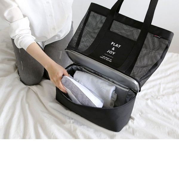 

womens large capacity casual totes unique double layers black polyester shoulder bags
