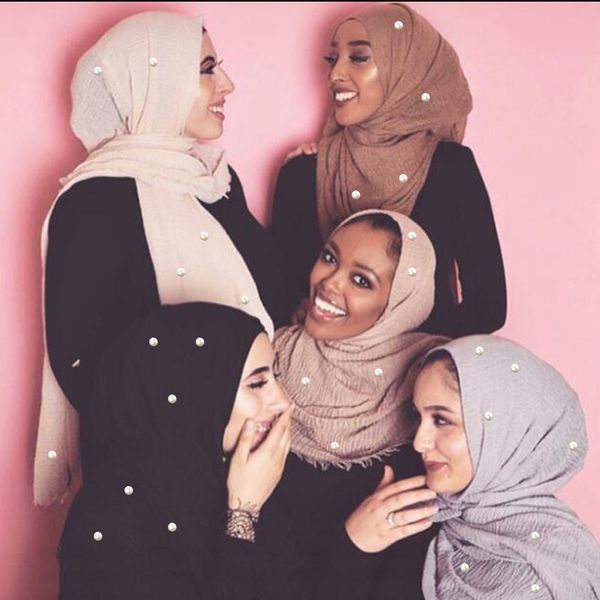 

mism 190*100cm cotton bubble beads wrinkle scarf women imitation pearl hijab scarf muslim female head scarf sjaal c19011001, Blue;gray