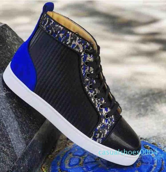 

men women shoes red bottom sneakers genuine leather blue velvet fishnet glitter trainers footwear 35-47 discount ac04, Black