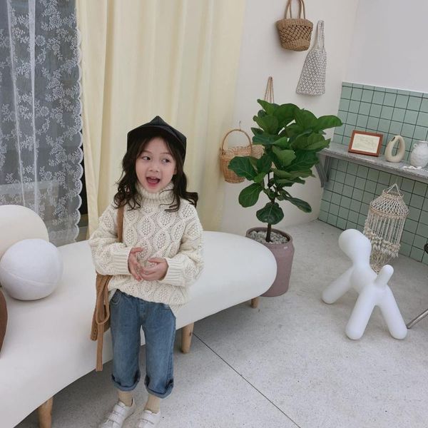 

girl's suit autumn and winter new korean girl's sweater high collar cute sweater, Blue