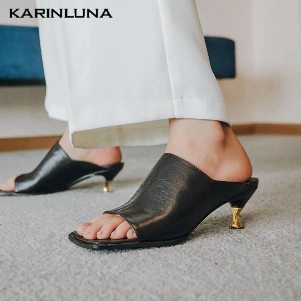 

karin new trendy 100% genuine leather cow skin women shoes sandals slipper mules pumps, Black
