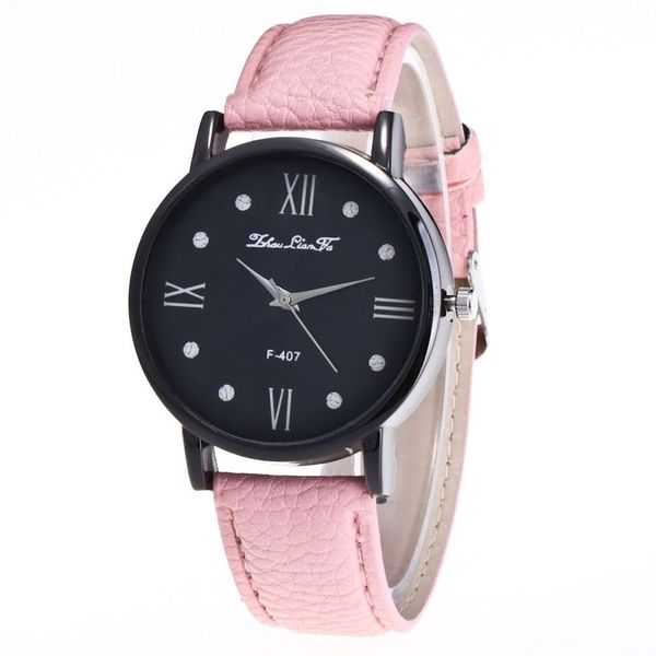 

new female litchi pattern leather strap round dial quartz watches exquisite workmanship, Slivery;brown