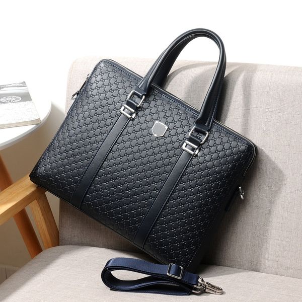 

genuine leather men handbag business briefcase cross section shoulder diagonal blue/black leather male 14" lapmessenger bag