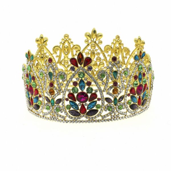 

large queen king pageant crown for wedding tiaras and crowns big hair band crystal rhinestone prom party headdress hair jewelry, Silver