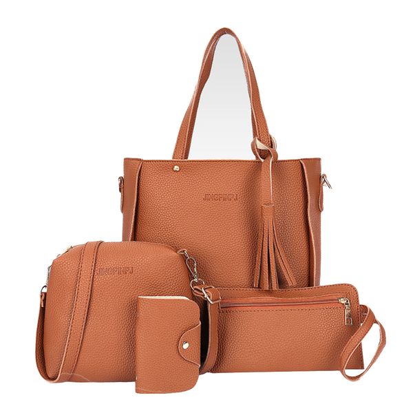 

new fashion ladies 4 piece leather handbag lychee pattern fringe decoration crossbody bag