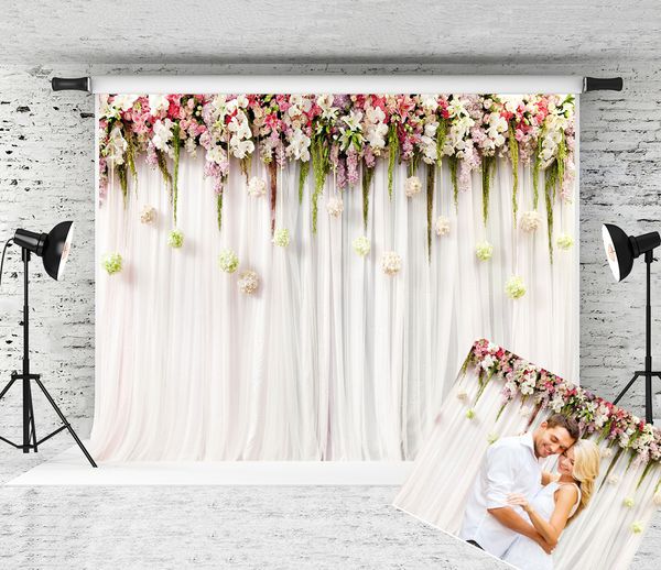 

dream 7x5ft/(2.2m)wx(1.5m)h wedding pgraphy backdrop white curtain pink flowers background for party p studio prop