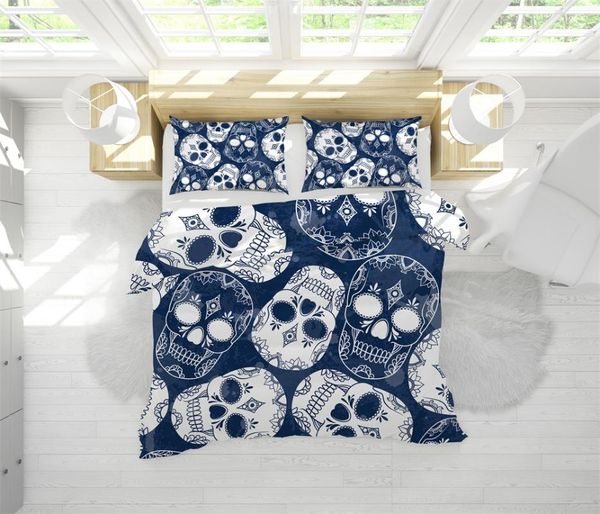 

skull bedroom decor bedding set men boys gift microfiber black background bedspreads 1pc duvet cover with pillowcases dropship
