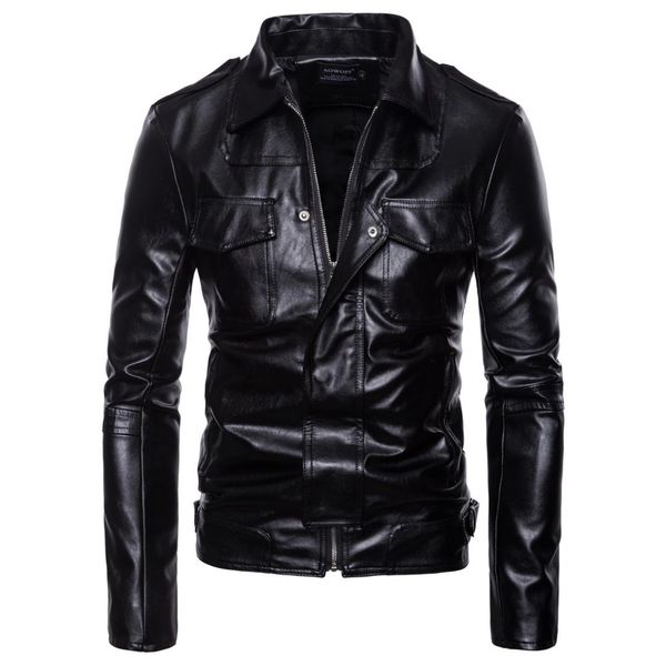 

stand faux leather jacket for men black motorcycle pu leather jacket casual coats