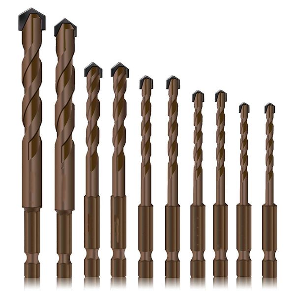 

10pcs ceramic tile drill bits masonry drill bits set carbide tip for glass, brick, tile, concrete, plastic and wood