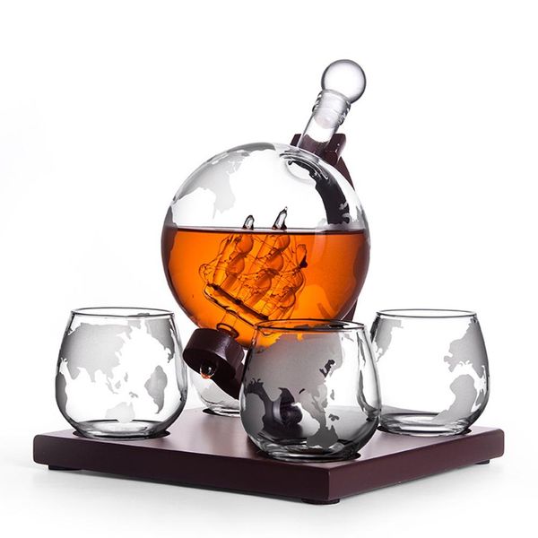 

whiskey decanter set vodka globe decanter with 4 glasses liquor dispenser with wood stand wine bureau