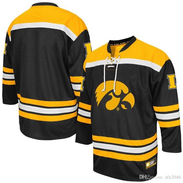 

custom ncaa iowa hawkeyes colosseum mr. plow hockey jersey sweater black college stitched brand logo any name and number customized