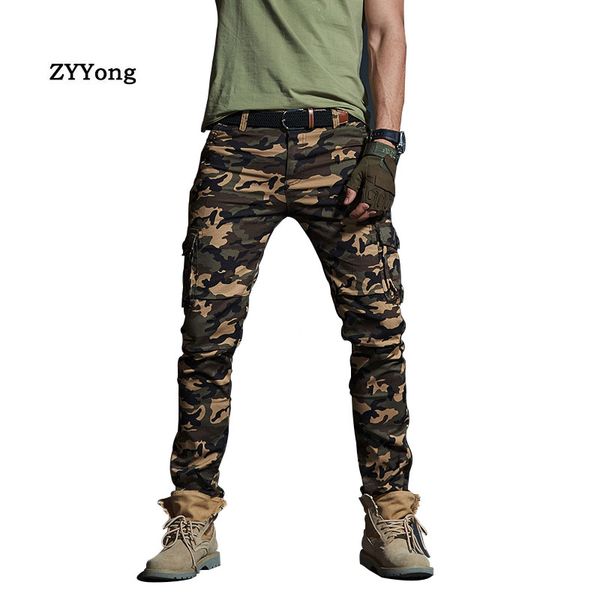 

brand fashion men cargo pants multi-pockets breathable motion casual trousers overalls jogger camouflage pants cotton, Black