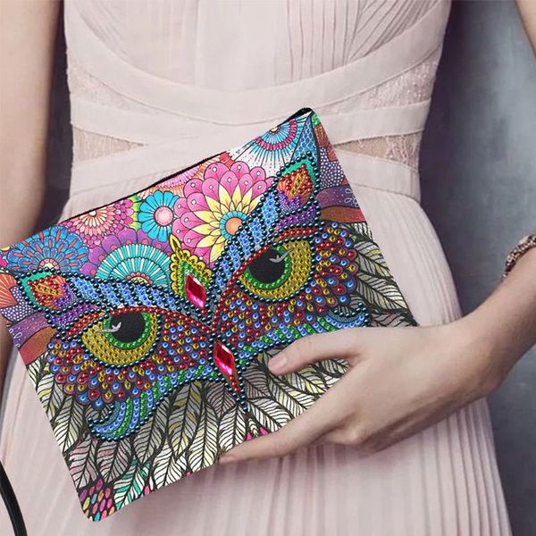 

women leather clutch wristlet wallet with rhinestone painting purse handbag bag f42a