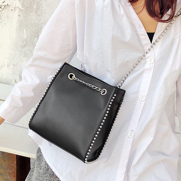 

casual rivet chains totes bag women crossbody bags simple large capacity shoulder messenger bag ladies pu matte bags for women