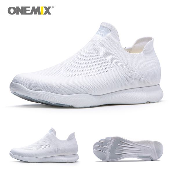 

onemix men women white walking shoes light weight slip-on sandals knitted breathable trainers light tenis zapatillas hombre