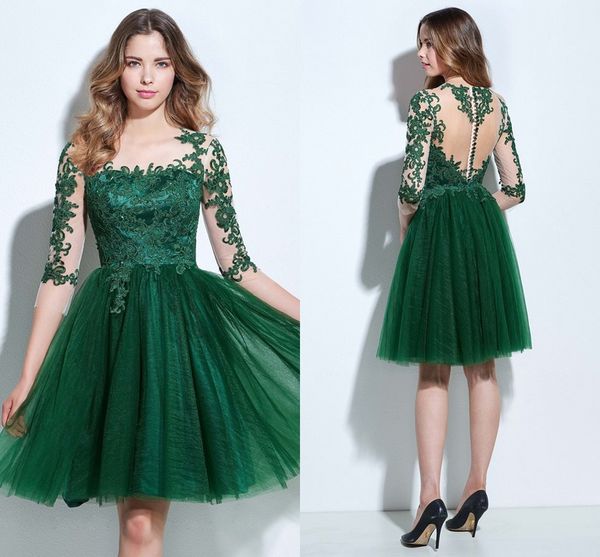 

2019 new 3/4 length sleeves appliques button knee-length cocktail dresses homecoming dresses short party evening gowns plus size sale, Black