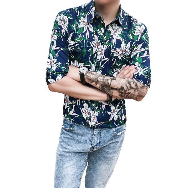 

loldeal лето англия тонкий пяти рукав цветок рубашка лето мальчик свободного покроя нагрудные рубашка, White;black