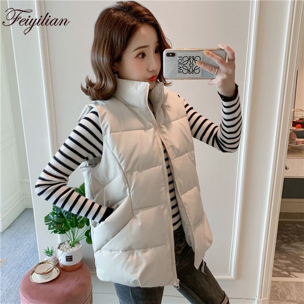 

the 2019 winter new sleeveless cotton-padded jacket korean fashion thickened collar cotton waistcoat women's coat, Black;white