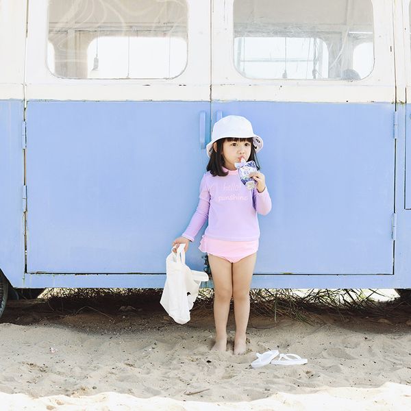

girls swimwear sun protection swimwear kids cyan long sleeve girls two pieces set swimsuits bikini swimsuit