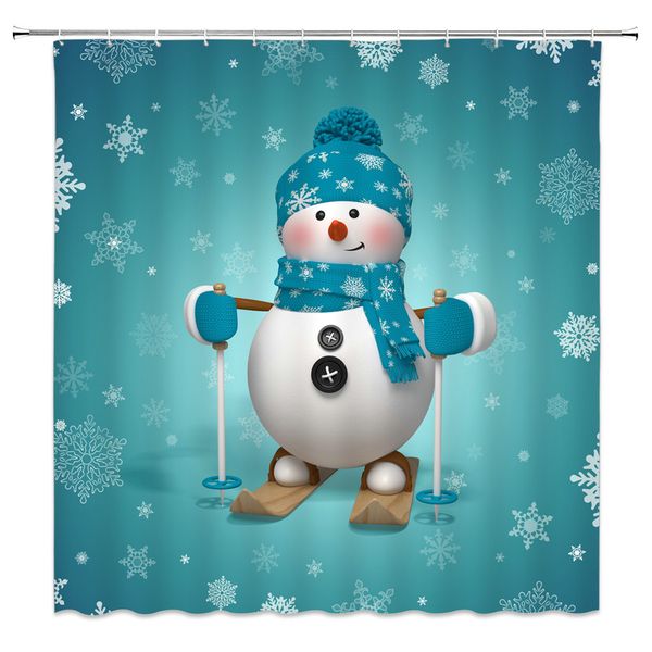 2019 Cartoon Snowman Ski Shower Curtains Winter Sport Hobby