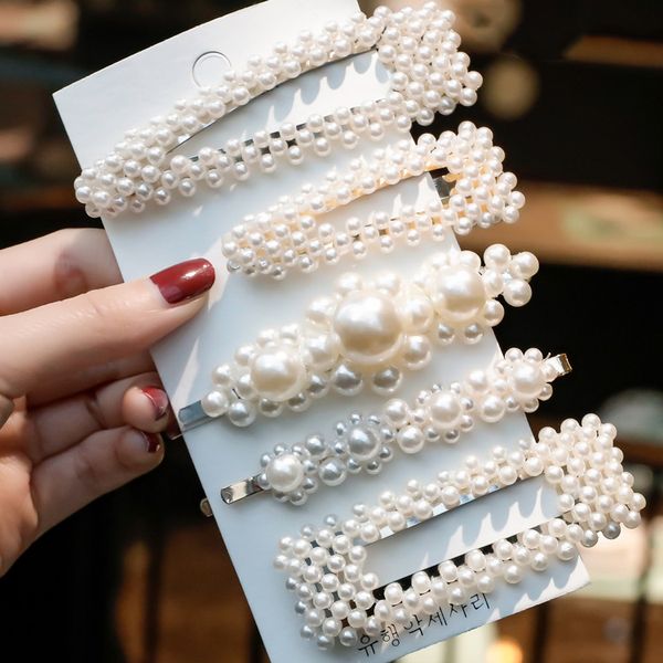 

korea trendy geometric square triangle imitation pearl flower hair clips hairpins for women fashion girls hair accesories