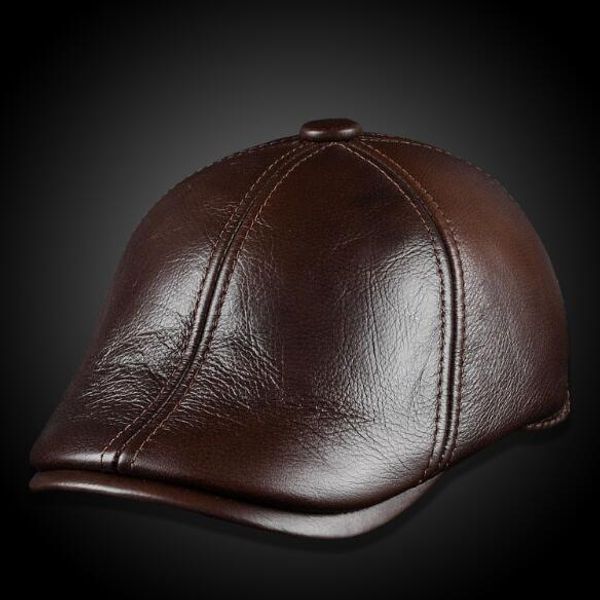 

genuine leather hat male cowhide quinquagenarian beret cap outdoor hat cowhide warm earmuffs winter cotton cap, Blue;gray