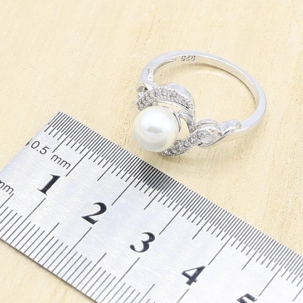 

white pearl 925 серебряные комплекты ювелирных изделий для женщин браслет ожерелье серьги кольца свадебный подарок на день рождения, Slivery;golden