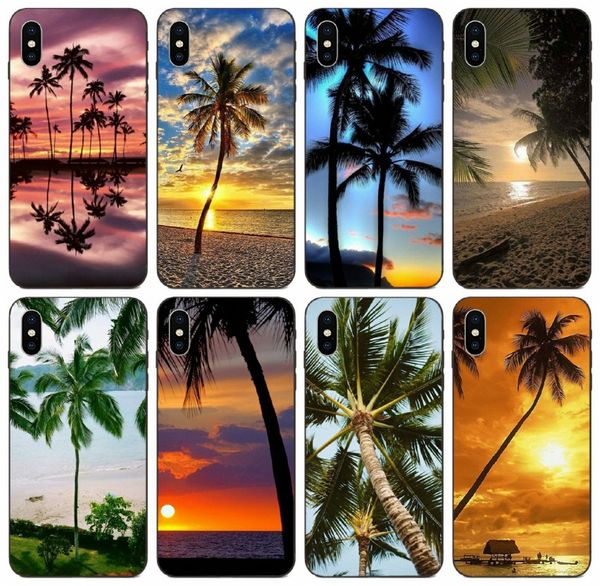 

tongtrade] summer beach scene at sunset on the sea and palm tree case for iphone 8 7 6 5 4 plus x xs 11 pro max galaxy s10 s9 a10e a10 case