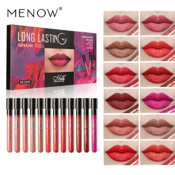 

12colors/set menow brand makeup matte lipstick tint liquid lipstick velvet make up waterproof long lasting lip gloss cosmetic