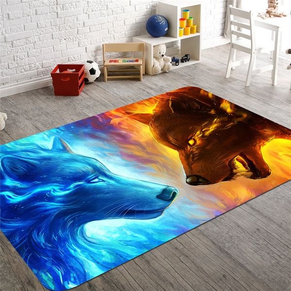 

3d animal wolf area rug anti-slip absorbent coral velvet floor rug doormat soft baby playing carpets for living room indoor