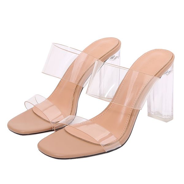 

women sandals shoes new style high heeled sandals obesity wide fashion simple summer round transparent heels shoes clear, Black