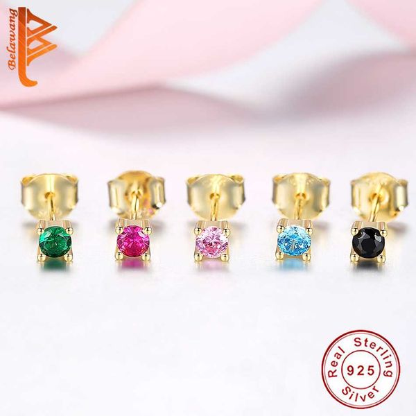 

new romantic 925 sterling silver sparkling rhinestone blue pink crystal stud earrings for women wedding anniversary jewelry gift, Golden;silver