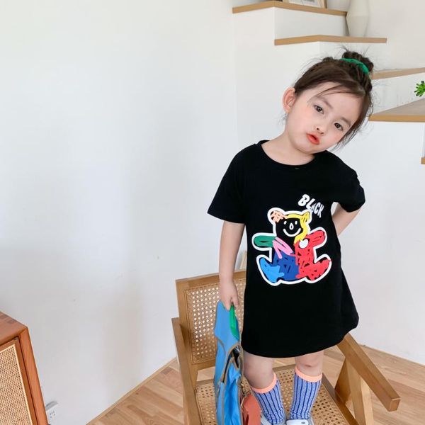 

2020 summer new arrival girls fashion cartoon bear dress kids mini cotton dresses, Red;yellow