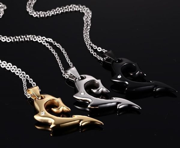

fashion stainless steel shiny rhinestone flame pendant necklace blaze jewelry for men gold silver black accessories