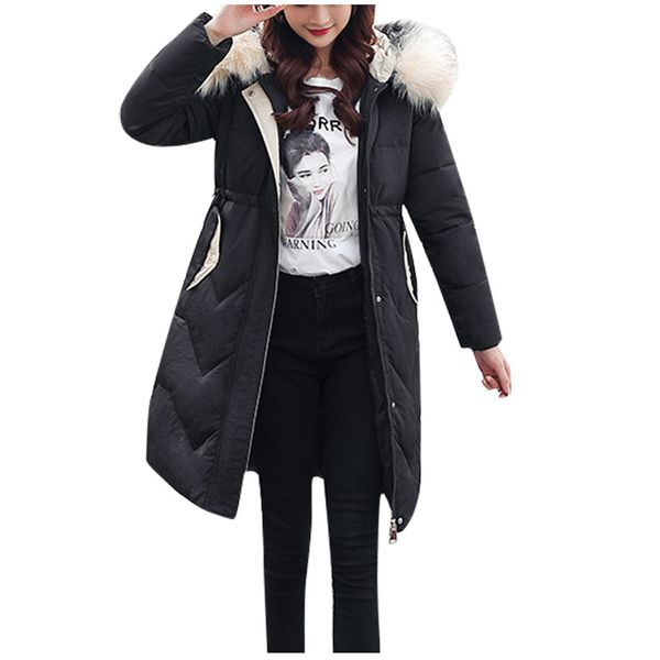 

plus size m-3xl winter jacket women thicked cotton-padded faux fur winter parka long women coats and jackets hooded clothing, Black