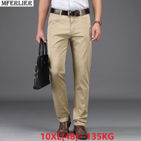 

mferlier autumn men smart casual pants plus size big 7xl 8xl 9xl 10xl pants 44 46 48 elasticity stretch trousers straight khaki, Black