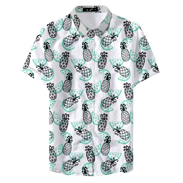 

2019 summer fashion hawaiian pineapple print custom casual shirt, White;black