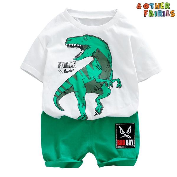 

новая летний мальчик одежды с короткими рукавами шорт из двух частей мультфильма печатных динозавры с короткими рукавами футболка случайного, White