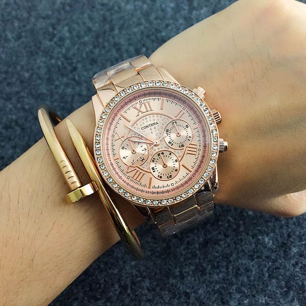 

2019 contena crystal diamond watch luxury rose gold women watches fashion women's watches full steel wrist watch clock saat, Slivery;brown