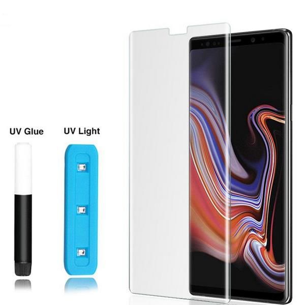 

Full adhe ive ca e friendly full glue curved edge uv gla for am ung 9 note 9 10 liquid di per ion tech with uv light protector in box