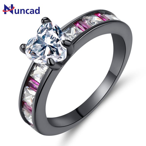 

new trendy black gun color love heart charm finger ring for women blue crystal wedding ring birthday day gift, Silver