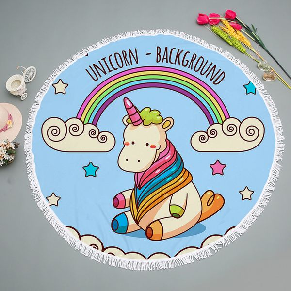 

unicorn printed 150cm cute round large beach towel for adults kids microfiber tassel tapestry wall hanging blankets yoga mats 45
