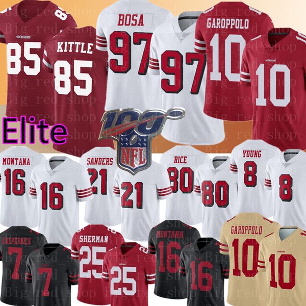 

49er 85 george kittle 10 jimmy garoppolo 97 nick bosa jersey san francisco 80 jerry rice 49er sherman reuben foster montana football, Black;red