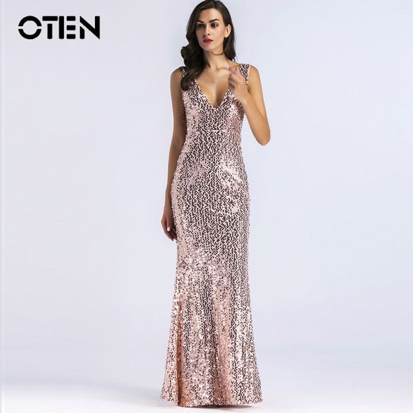 

oten elegant summer dress for women summer sequin deep v neck backless floor length evening party long maxi dresses, Black;pink