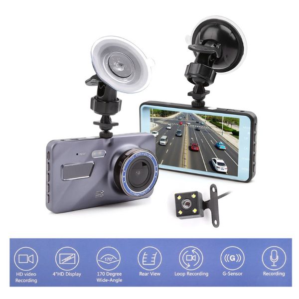 Novidade carro DVR gravador de veículo dashcam Digital 2 canais câmera de vídeo de carro com lente dual 4