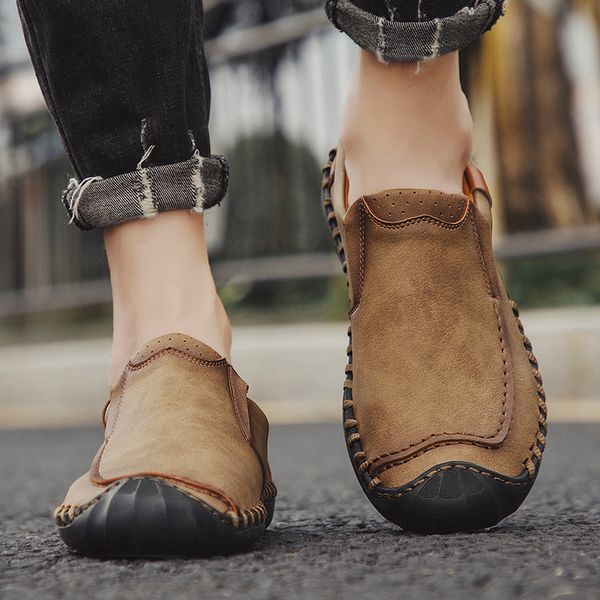 

new spring and autumn leather shoes for men slip-on casual wear-resisting shop, Black