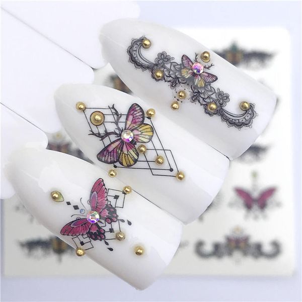 

1 pc flowers /easter / butterfly / necklace for nail art watermark tattoo nail sticker water transfer decals decoration, Black