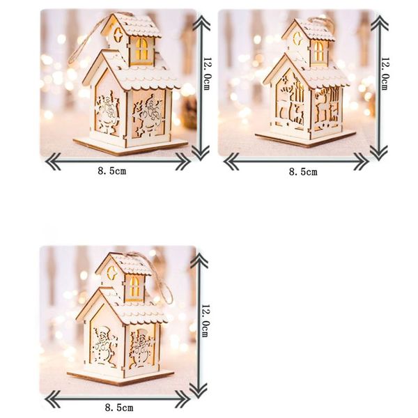

1pc festival led light wood house christmas tree hanging ornaments holiday nice xmas gift wedding decoration two layers